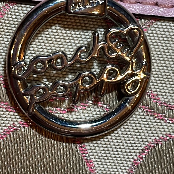 EUC Coach Poppy wallet wristlet in tan and pink canvas with silver accents - Picture 3 of 8